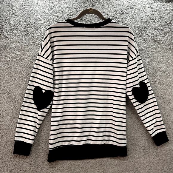 YOMOKO Women's Medium Black And White Striped Heart Elbow Design Love - Picture 8 of 9